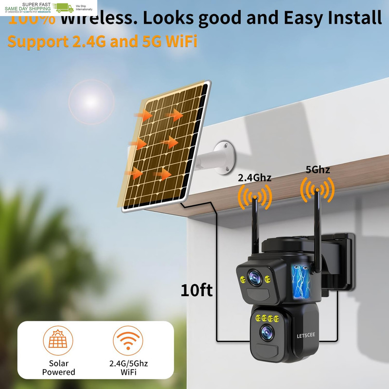 LETSCEE Security Cameras Outdoor Wifi,5G/2.4G Cameras for Home Security Solar Po gallery