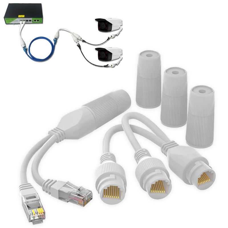 Ethernet Splitter, Waterproof PoE Combiner Splitter Rj45 splitter, White