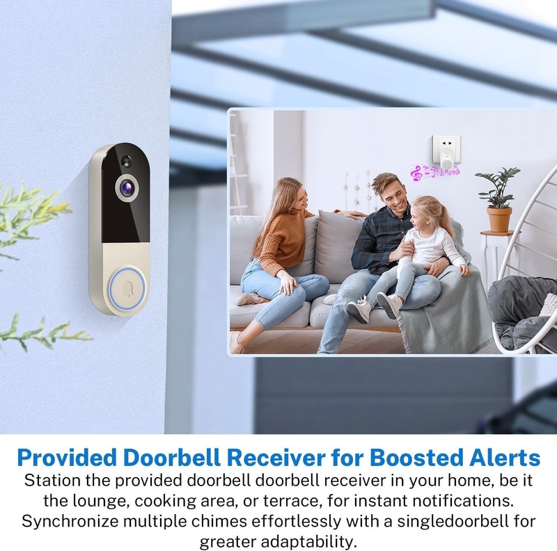 1080p Wireless Doorbell Camera with Receiver, AI Human Detection, 2-Way Audio... gallery