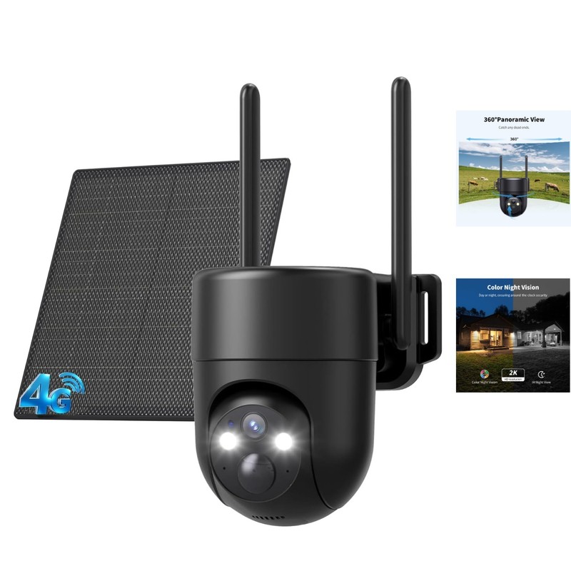 Weatherproof 4G LTE Security Camera – 2K, Color Night Vision & Two-Way Audio