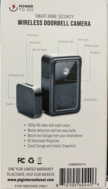 POWER TO GO-SMART HOME SECURITY-WIRELESS-DOORBELL CAMERA / NEW in Box gallery