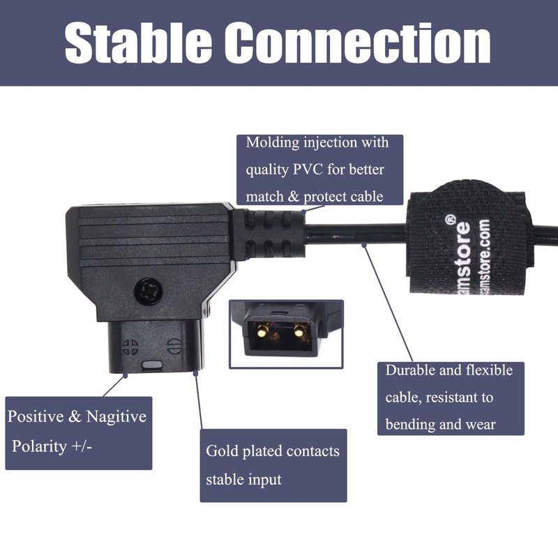 Angle 2 Pin Male to D-tap Power Cable for Teradek, SmallHD Monitor, Vaxis 30c... gallery