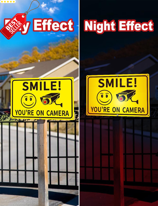 4 Pack Smile You're on Camera Sign 8x12 Aluminum CCTV Security Signs - US gallery