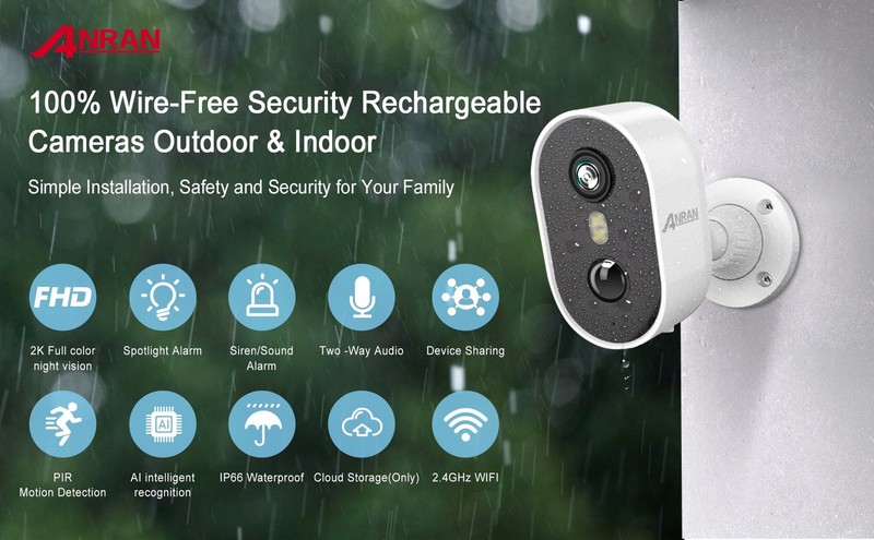 Outdoor Security Camera 2K Wireless WiFi Spotlight Battery Waterproof PIR gallery