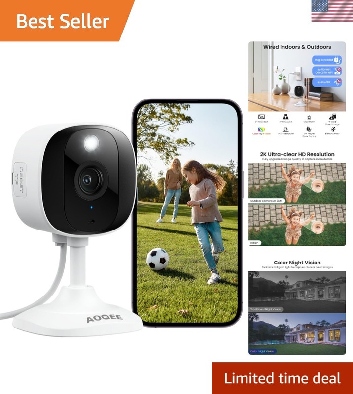 Waterproof 2K Security Camera for Home – Alexa Compatible & 24/7 Recording