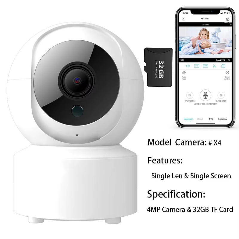 4MP WiFi Camera with Dual Screens Baby Monitor Night Vision Indoor Mini PTZ Secu gallery