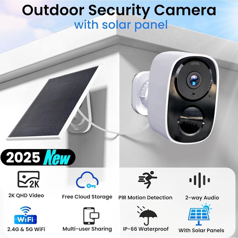 Upgrade Your Home Security: 2K Wireless Outdoor Camera with Night Vision & Solar gallery
