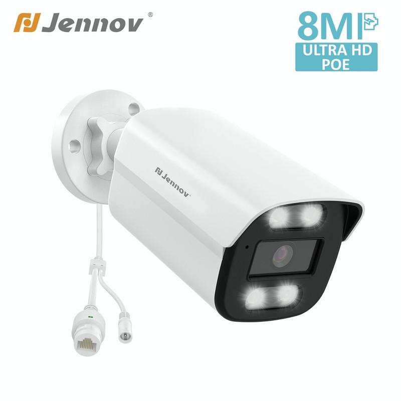 Jennov 8MP 4K IP POE CameraSecurity IP Camera Outdoor Color Night Vision Audio