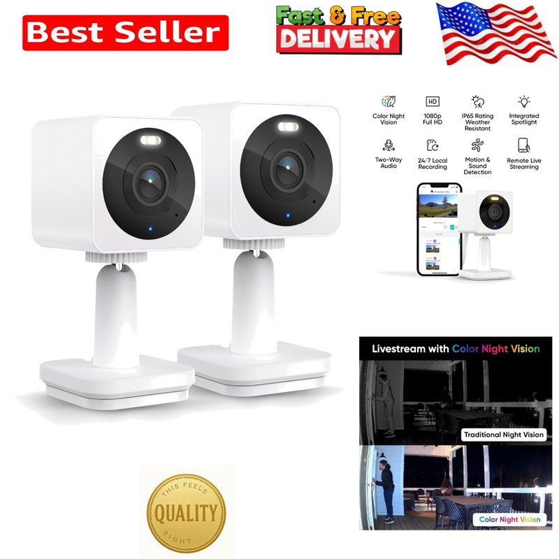 Cam OG Smart Security Camera Set – 1080p, Night Vision, 2-Way Audio, 2-Pack
