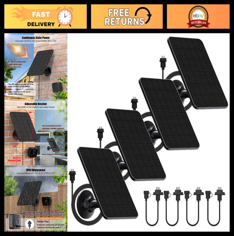 4 Pack Solar Panel for Blink Outdoor Cameras – 13.1ft Cable, Mount Included, XT2
