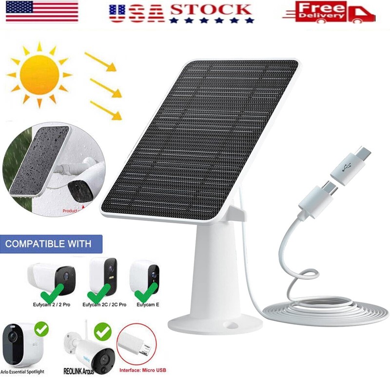 10W 5V Solar Panel Charger Micro USB Type-C for Security Camera/Small Home Light