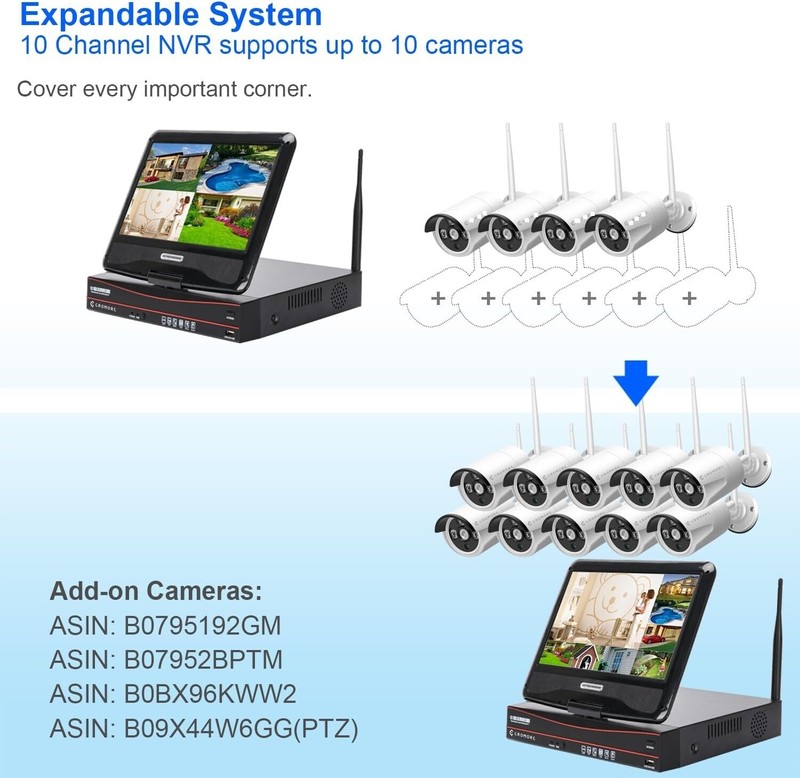 Camara De Vigilancia Inalambrica Con Pantalla 10.1" Sistema Vision Nocturna NEW gallery