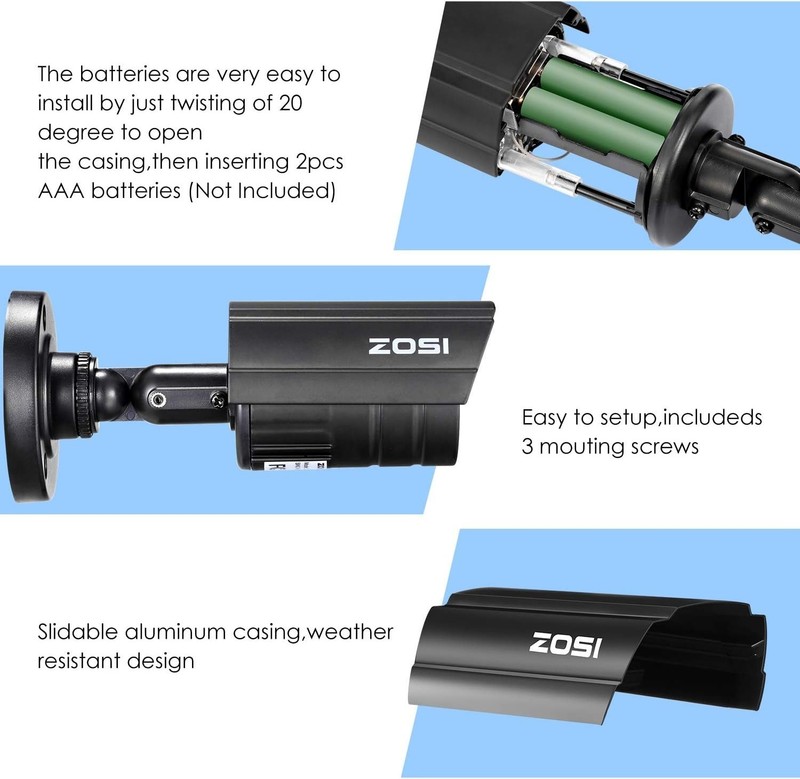 Zosi 2AK-2116E-D-US Fake Bullet Camera 2 pack battery operated - Lights up - New gallery