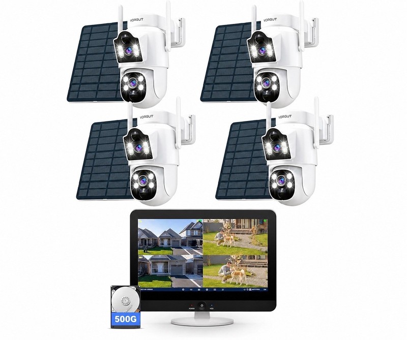 （YH1）4PCS Solar Security Camera System 4MP Dual Lens PTZ WiFi NVR 12” Monitor