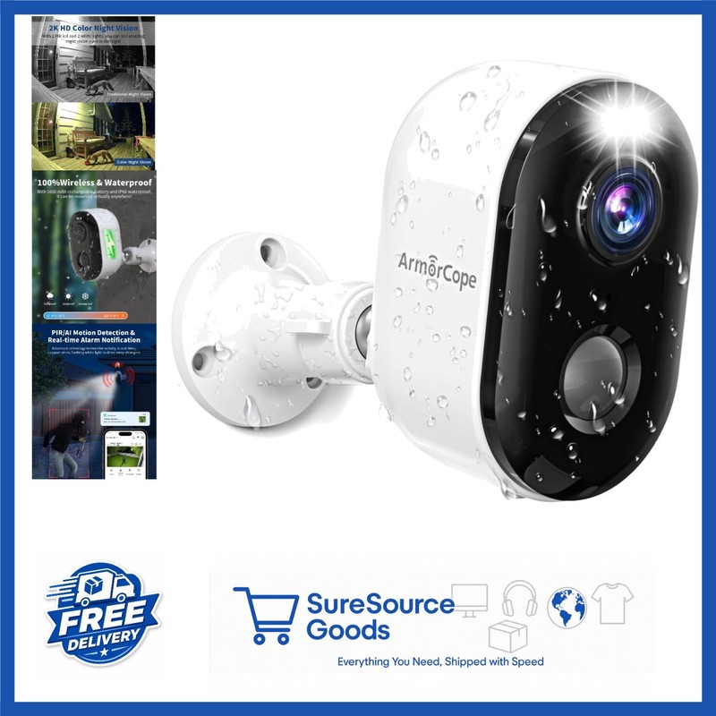 2K Wireless Security Camera Outdoor with Night Vision and AI Motion Detection