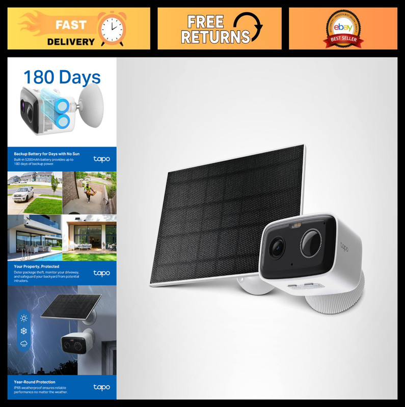 Wireless Outdoor Battery Camera Kit with Solar Panel, 1080P, Color Night Vision,