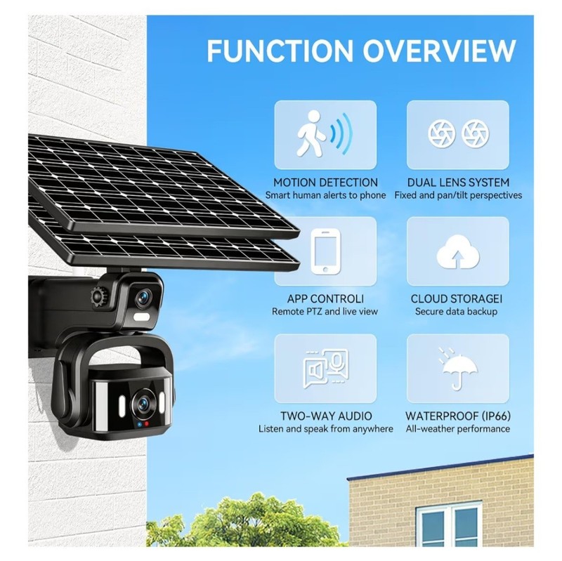 4G LTE Solar Security Camera Outdoor, Dual Lens 4K 8MP Wireless Camera with Dual gallery