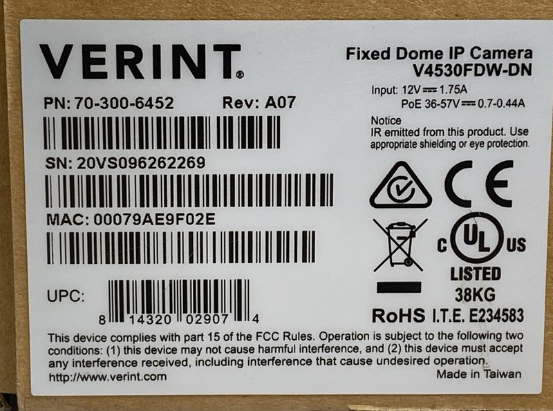 Verint V4530FDW-DN 3MP Exterior Vandal-Proof Dome Camera 70-300-6452 NEW NIB gallery