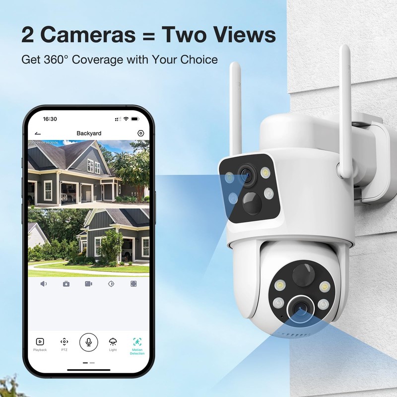Dual Lens Solar Security Cameras Wireless Outdoor, 2K Full HD Video, 360° Vie... gallery