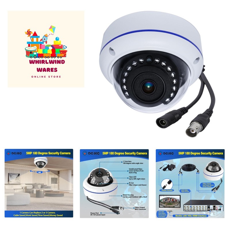 5MP 4MP 180 Degree Wide Angle Dome Security Camera HD-TVI/CVI/AHD/960H Analog...