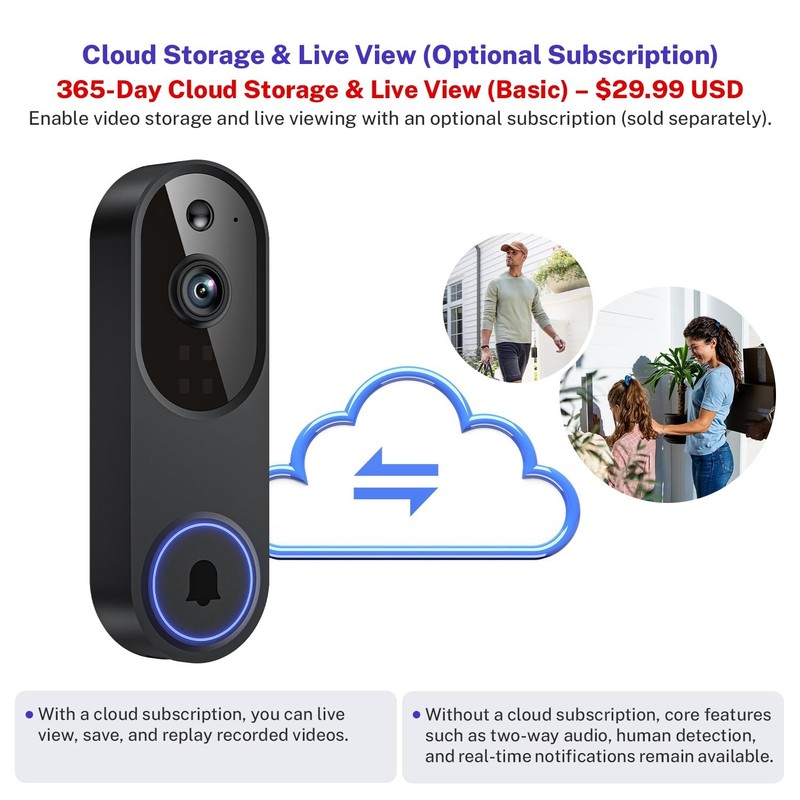 1080p Smart Wi-Fi Doorbell Camera with Doorbell Receiver, AI Motion Detection, N gallery