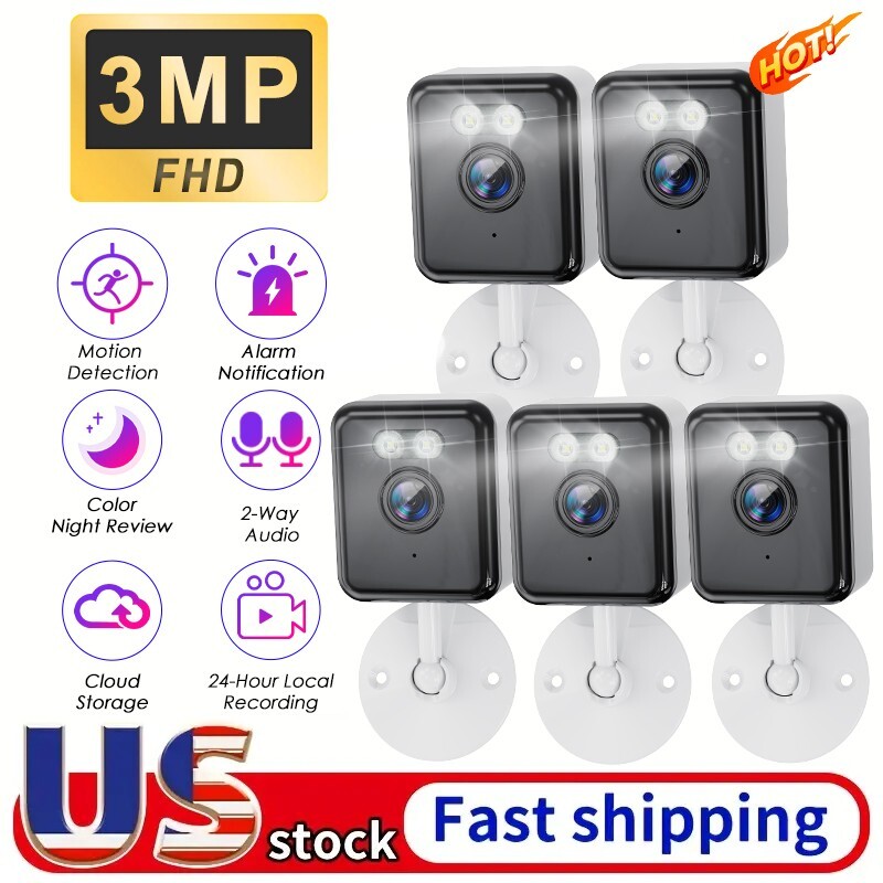5Pcs Security WiFi Camera 3MP Monitor Home Indoor 2-way Audio Color Surveillance