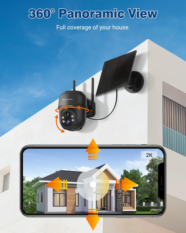 2K Solar Security Cameras Wireless Outdoor 2 Pack, 360°PTZ Battery Powered Outdo gallery