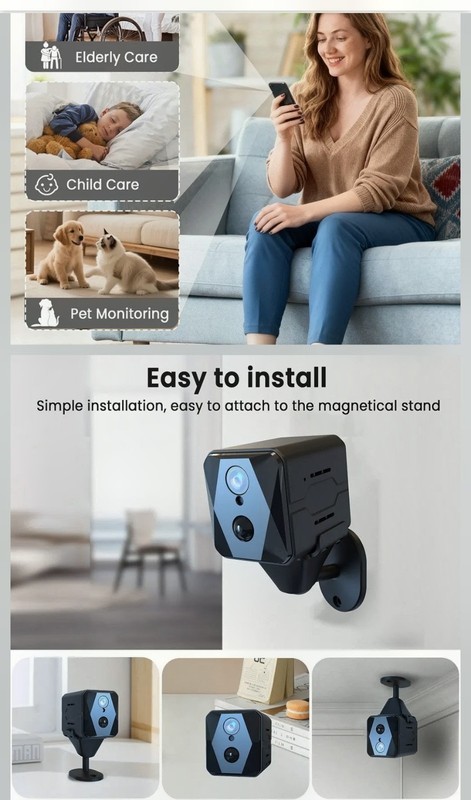 Mini 4K WiFi IP Security Camera Night Vision Motion Alerts 24/7 Rec Black gallery