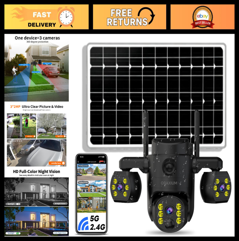 Triple Lens Wireless Outdoor Security Camera – Color Night Vision, Two-Way Audio