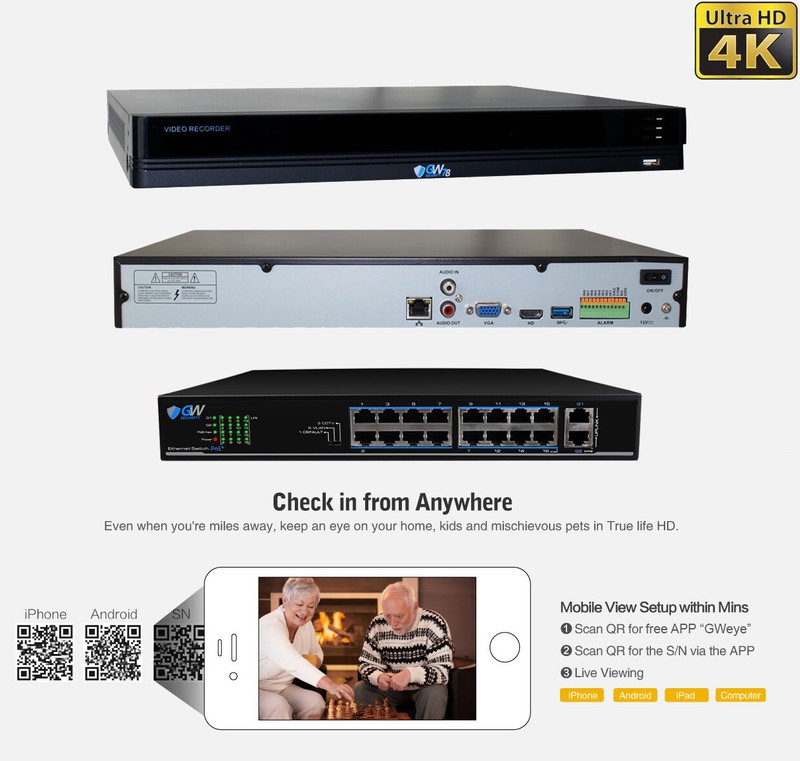 16CH NVR Security Camera System w/ 16x 4K 3X Optical Zoom Microphone Camera 8TB gallery