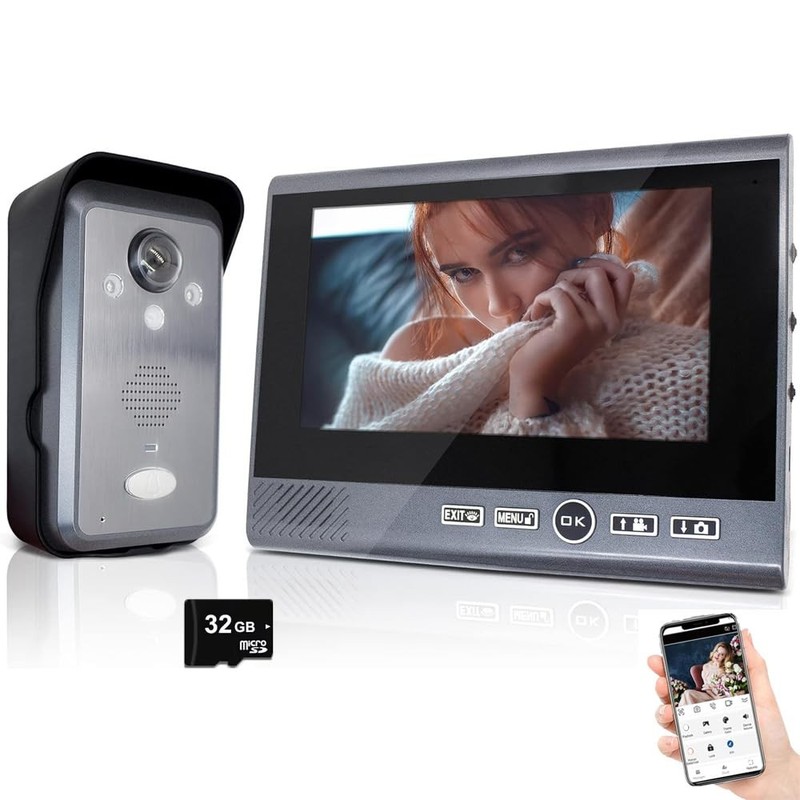 Wireless,Doorbell Camera Night Vision 1080P HD Camera,7 Inch TFT Screen Monitor,