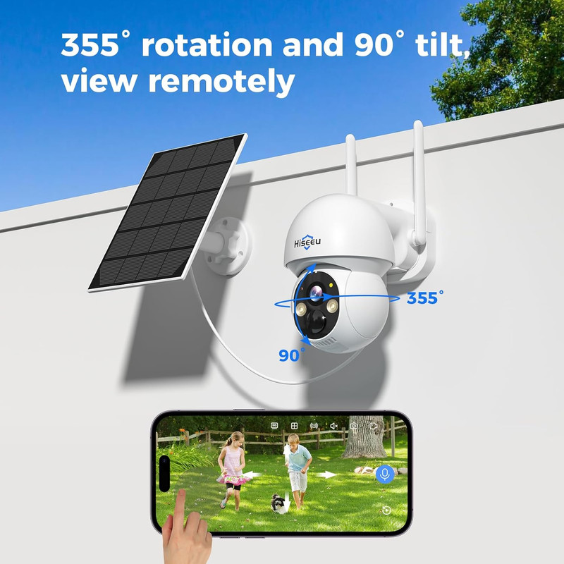 Solar Security Camera, 2PCS 4MP Wireless Wifi Camera Outdoor, PTZ 360° View, PIR gallery