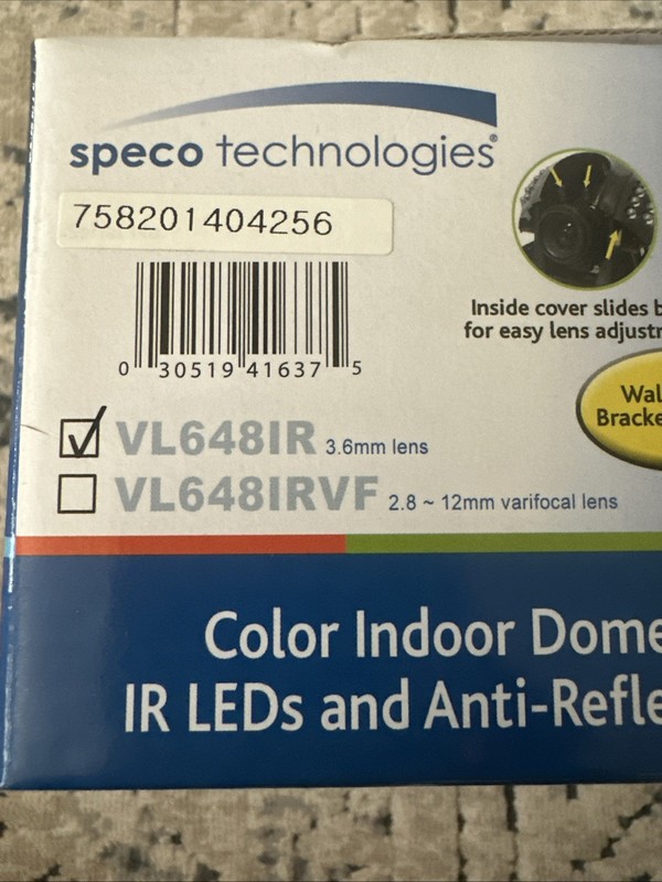 NOS (New Old Stock) SPECO Indoor IR Color Dome Camera w/3.6mm Lens VL648IR gallery