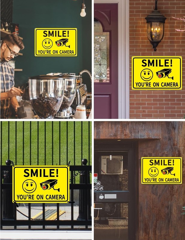 4-Pack Smile You're On Camera Signs 8"x12" Rust Free Aluminum Video Surveillance gallery