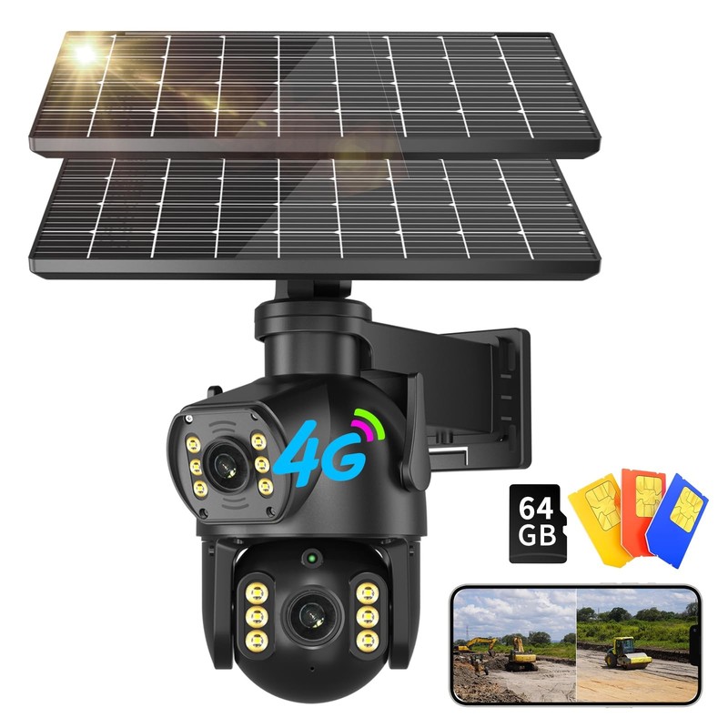 Neye 4G LTE Solar Security Camera 4K with Dual Lens Color Night Vision, Rotat…