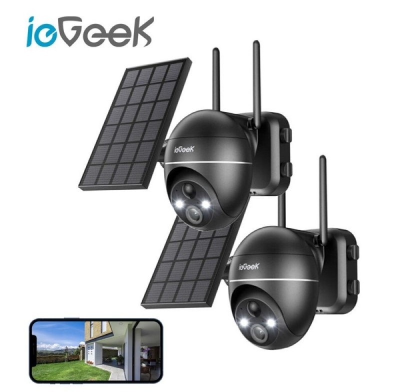 ieGeek 2K Solar Security Camera 2 Pack Wireless Outdoor 360° PTZ Night Vision