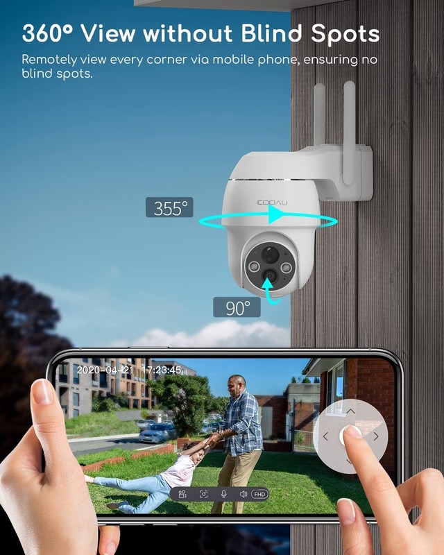 COOAU Outdoor 2K 360° Security Camera Wireless Home WiFi Battery PTZ CCTV Cam gallery