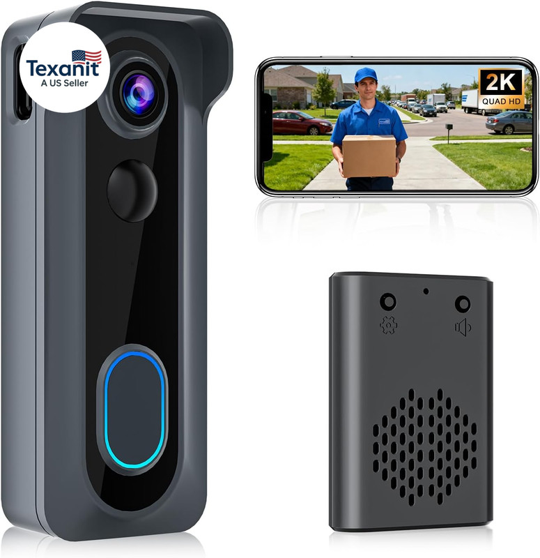 Doorbell Camera Wireless with Chime -2K HD Video AI Motion Detection, Two – Way
