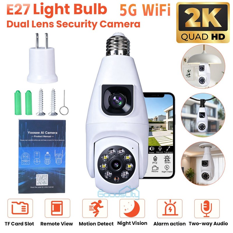 HD 2K WI-FI Security Camera Dual Lens 360° E27 Light Camera Night Home SmartCam gallery