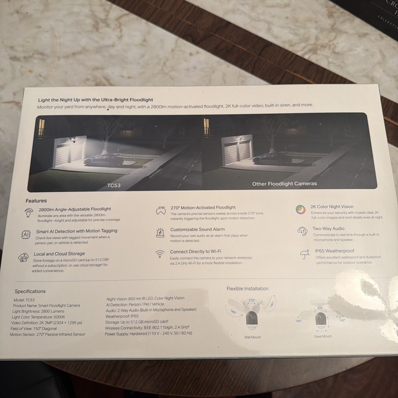 TP-Link Tapo 2K Floodlight Camera Outdoor Surveillance Security Wired gallery