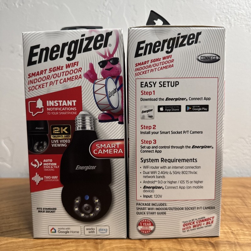 Energizer Smart 5GHz Wi-Fi Indoor Outdoor Bulb Socket P/T Camera Bluetooth 2 Set