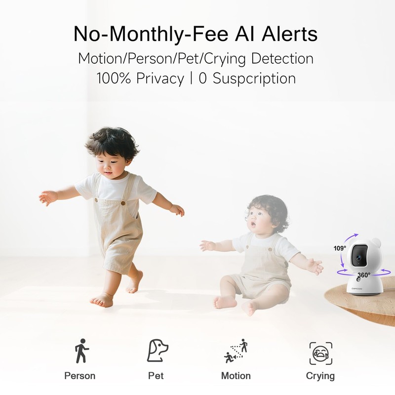 2,5K Security Camera Indoor AI Person Pet Cry Detection 4MP Pan Tilt gallery