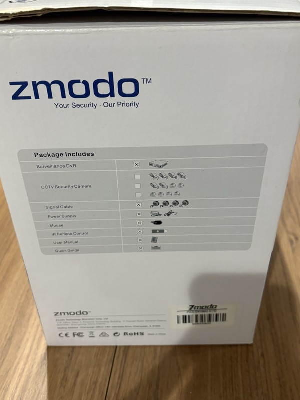 Zmodo H.264 DVR Surveillance System 4 CMOS Bullet Cameras Complete Kit NOS gallery
