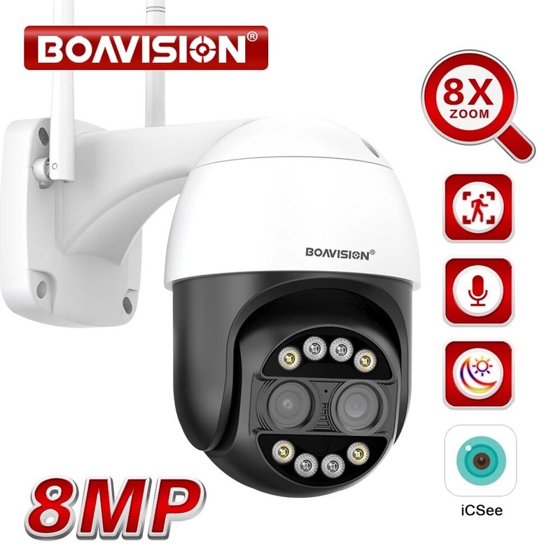 8MP 8X Zoom WIFI PTZ IP Camera Security Dual Lens Outdoor Auto tracking (ICSEE)