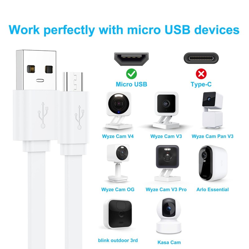 2 Pack 20FT Power Extension Cable,Flat Extension USB to Micro USB Charging Co... gallery