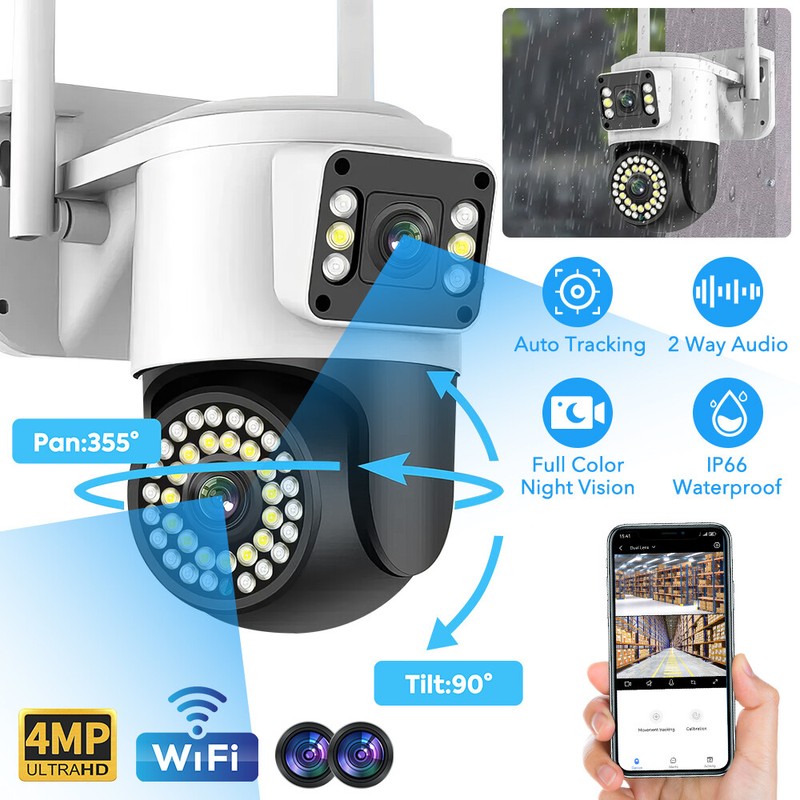Dual Lens HD WiFi IP Camera Wireless Outdoor CCTV PTZ Home Security IR Cam 360° gallery