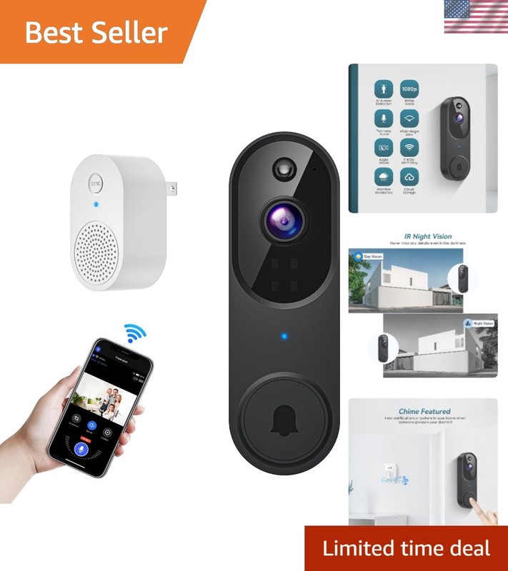 Luxury Wireless Video Doorbell with AI Motion Detection & Cloud Storage, Black