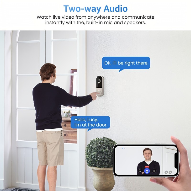 1080p Wireless Video Doorbell Camera AI Detection & 2 Way Audio FREE US Shipping gallery