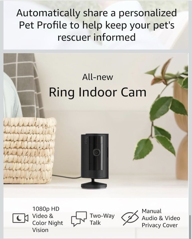 Ring Indoor Cam (2nd Gen), Black with Ring Pet Tag gallery