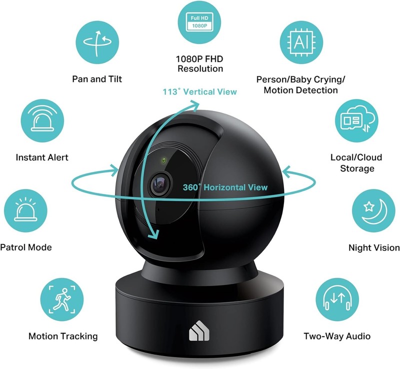 360° Indoor Security Camera w/Night Vision, Alexa & Google Home Compatible gallery